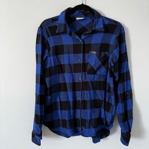 Columbia Blue Black Buffalo Plaid Flannel Shirt Men’s Medium-cabincore